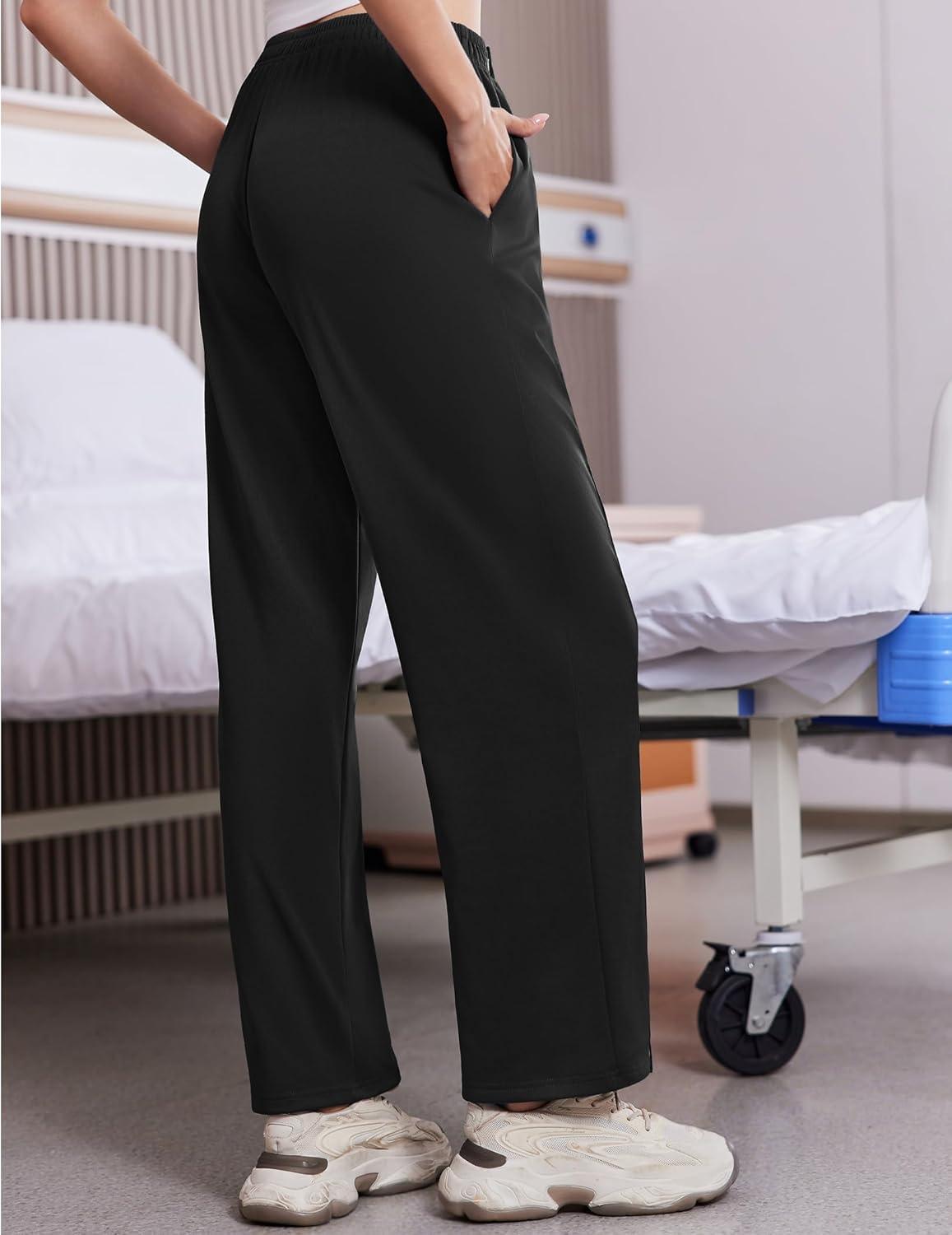imageDeyeek Tear Away Pants for Women Side Slit Snap Sweatpants Loose Fit Post Surgery Casual Adaptive Clothing with PocketsBlack