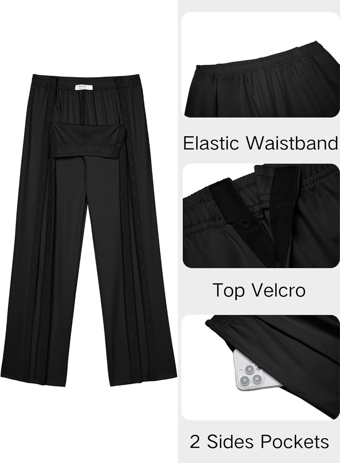 imageDeyeek Tear Away Pants for Women Side Slit Snap Sweatpants Loose Fit Post Surgery Casual Adaptive Clothing with PocketsBlack