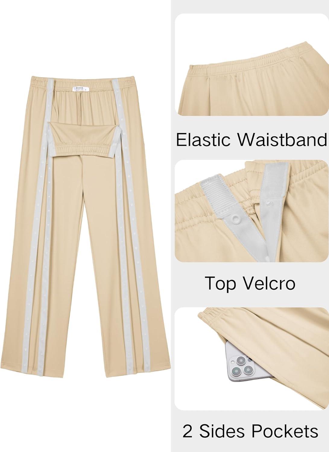 imageDeyeek Tear Away Pants for Women Side Slit Snap Sweatpants Loose Fit Post Surgery Casual Adaptive Clothing with PocketsKhaki