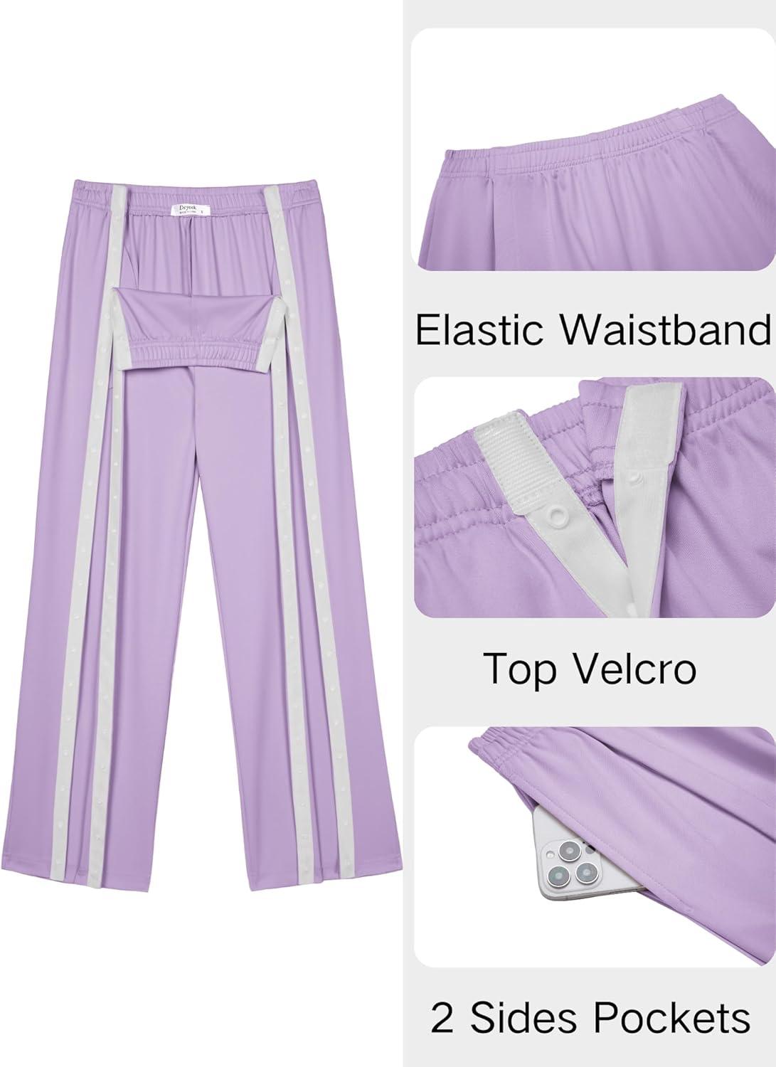 imageDeyeek Tear Away Pants for Women Side Slit Snap Sweatpants Loose Fit Post Surgery Casual Adaptive Clothing with PocketsLavender