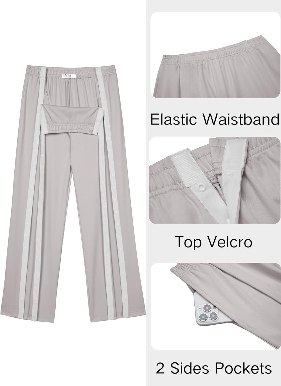 imageDeyeek Tear Away Pants for Women Side Slit Snap Sweatpants Loose Fit Post Surgery Casual Adaptive Clothing with PocketsLight Gray