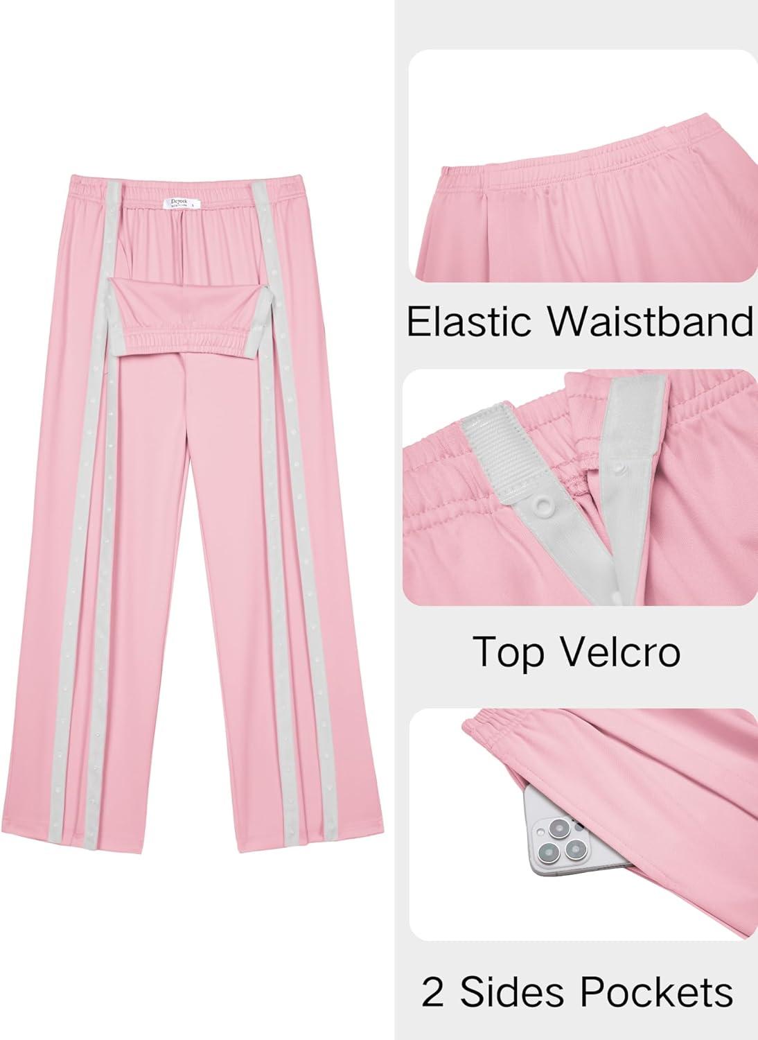 imageDeyeek Tear Away Pants for Women Side Slit Snap Sweatpants Loose Fit Post Surgery Casual Adaptive Clothing with PocketsMisty Rose