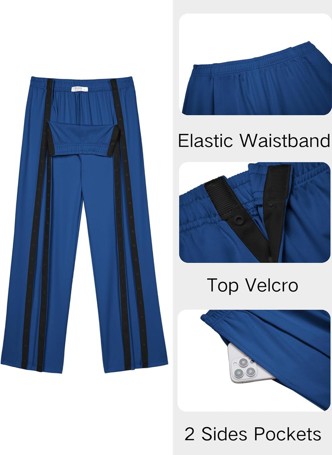 imageDeyeek Tear Away Pants for Women Side Slit Snap Sweatpants Loose Fit Post Surgery Casual Adaptive Clothing with PocketsNavy