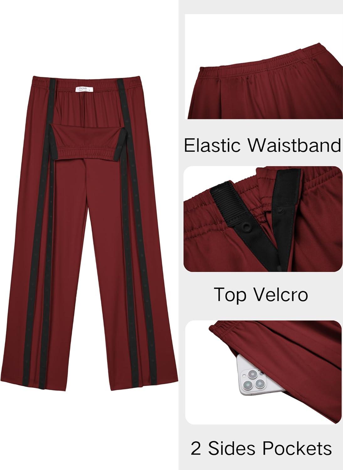 imageDeyeek Tear Away Pants for Women Side Slit Snap Sweatpants Loose Fit Post Surgery Casual Adaptive Clothing with PocketsWine Red