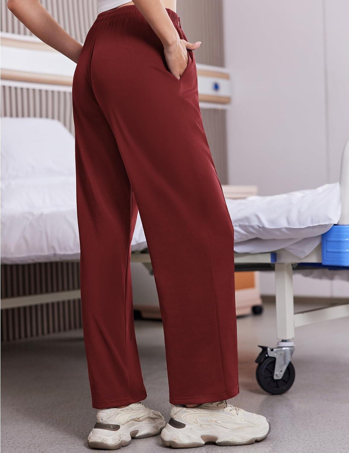 imageDeyeek Tear Away Pants for Women Side Slit Snap Sweatpants Loose Fit Post Surgery Casual Adaptive Clothing with PocketsWine Red