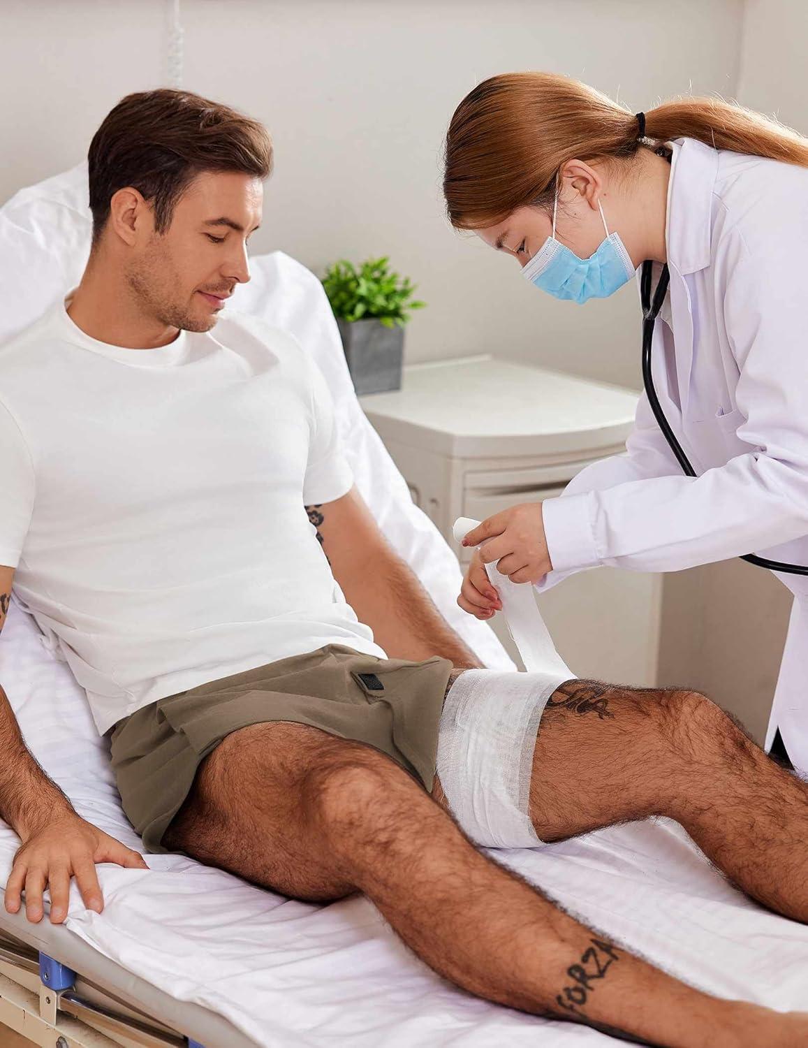 imageDeyeek Unisex Tear Away Shorts 3inch Knee Hip Replacement Kit After Surgery Post Surgery Cotton Shorts Without PocketKhaki