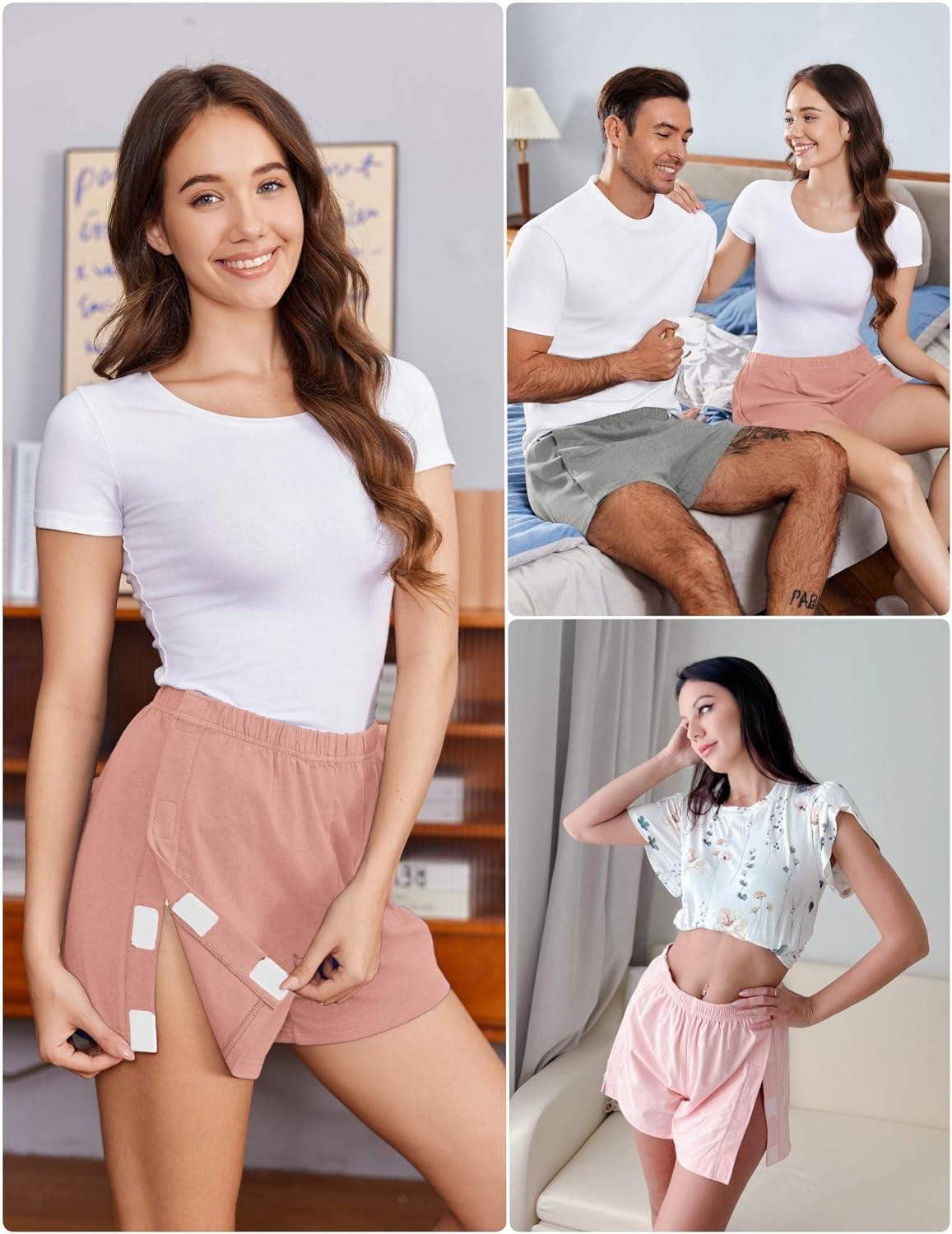 imageDeyeek Unisex Tear Away Shorts 3inch Knee Hip Replacement Kit After Surgery Post Surgery Cotton Shorts Without PocketPink