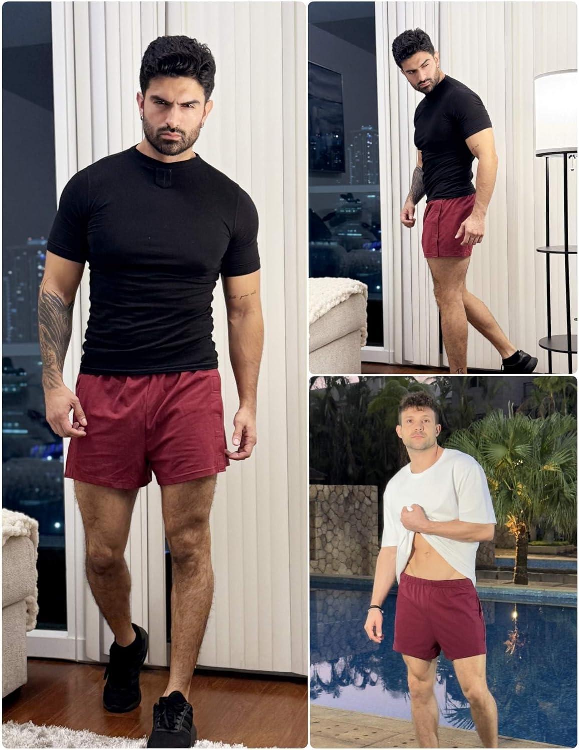 imageDeyeek Unisex Tear Away Shorts 3inch Knee Hip Replacement Kit After Surgery Post Surgery Cotton Shorts Without PocketWine Red