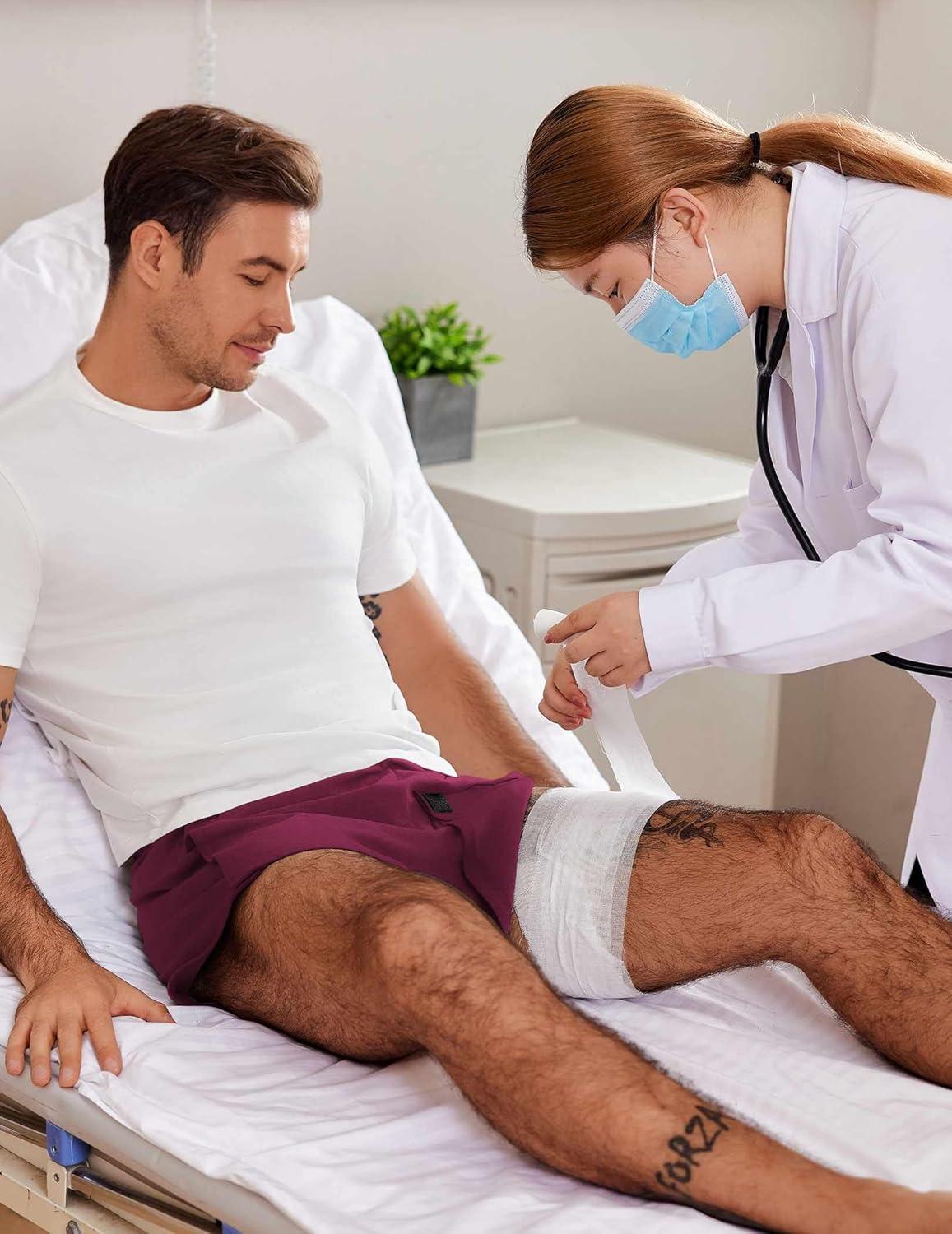 imageDeyeek Unisex Tear Away Shorts 3inch Knee Hip Replacement Kit After Surgery Post Surgery Cotton Shorts Without PocketWine Red