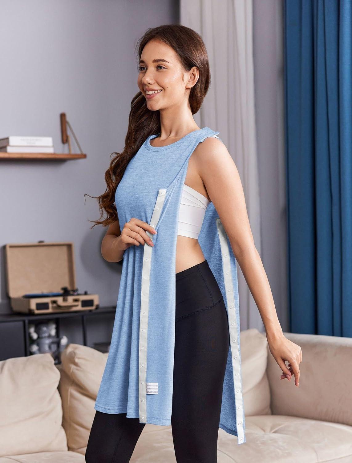 imageDeyeek Womens Post Shoulder Surgery Dress Full Tear Away Sleeveless Tank Dress After Rotator Cuff Adaptive ClothingLight Blue