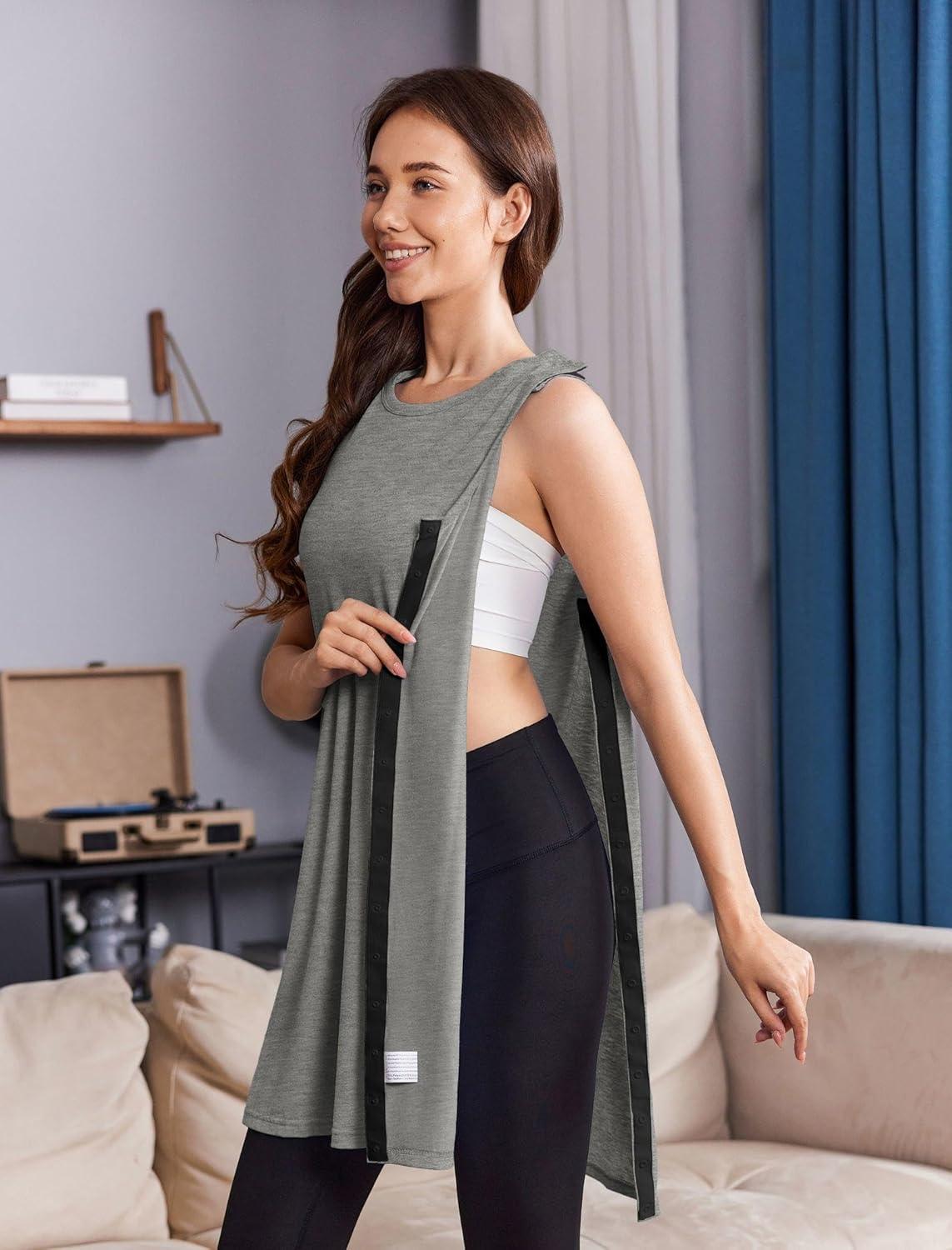 imageDeyeek Womens Post Shoulder Surgery Dress Full Tear Away Sleeveless Tank Dress After Rotator Cuff Adaptive ClothingLight Gray