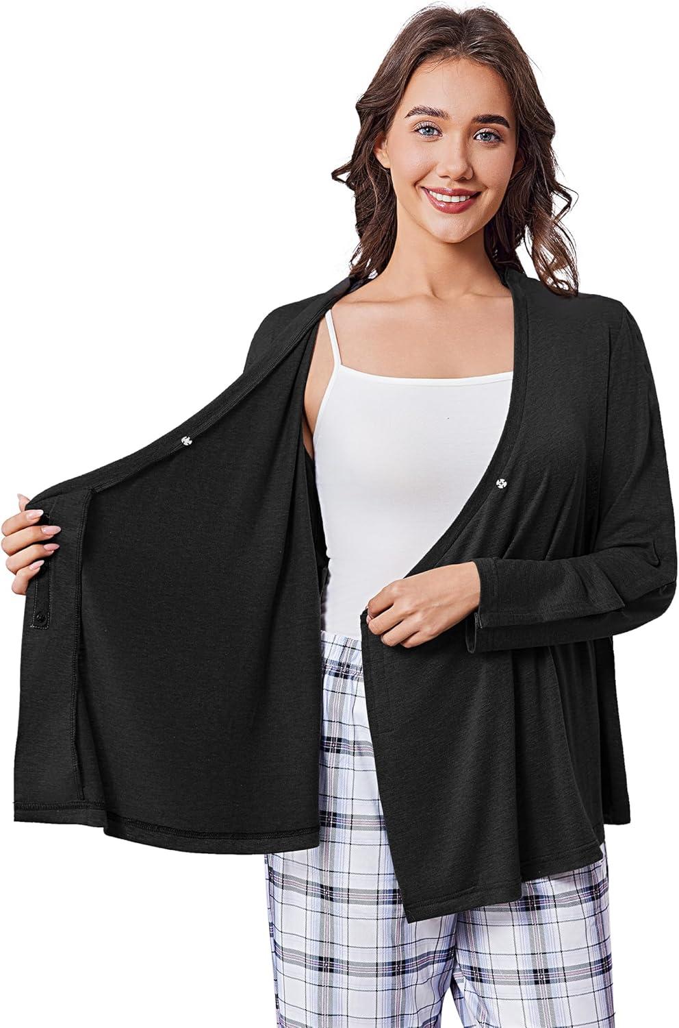imageDeyeek Womens Post Shoulder Surgery Shirts Long Sleeve VNeck Wrap Chemo Blouse Easy Access Adaptive Snap On Dialysis ShirtsBlack