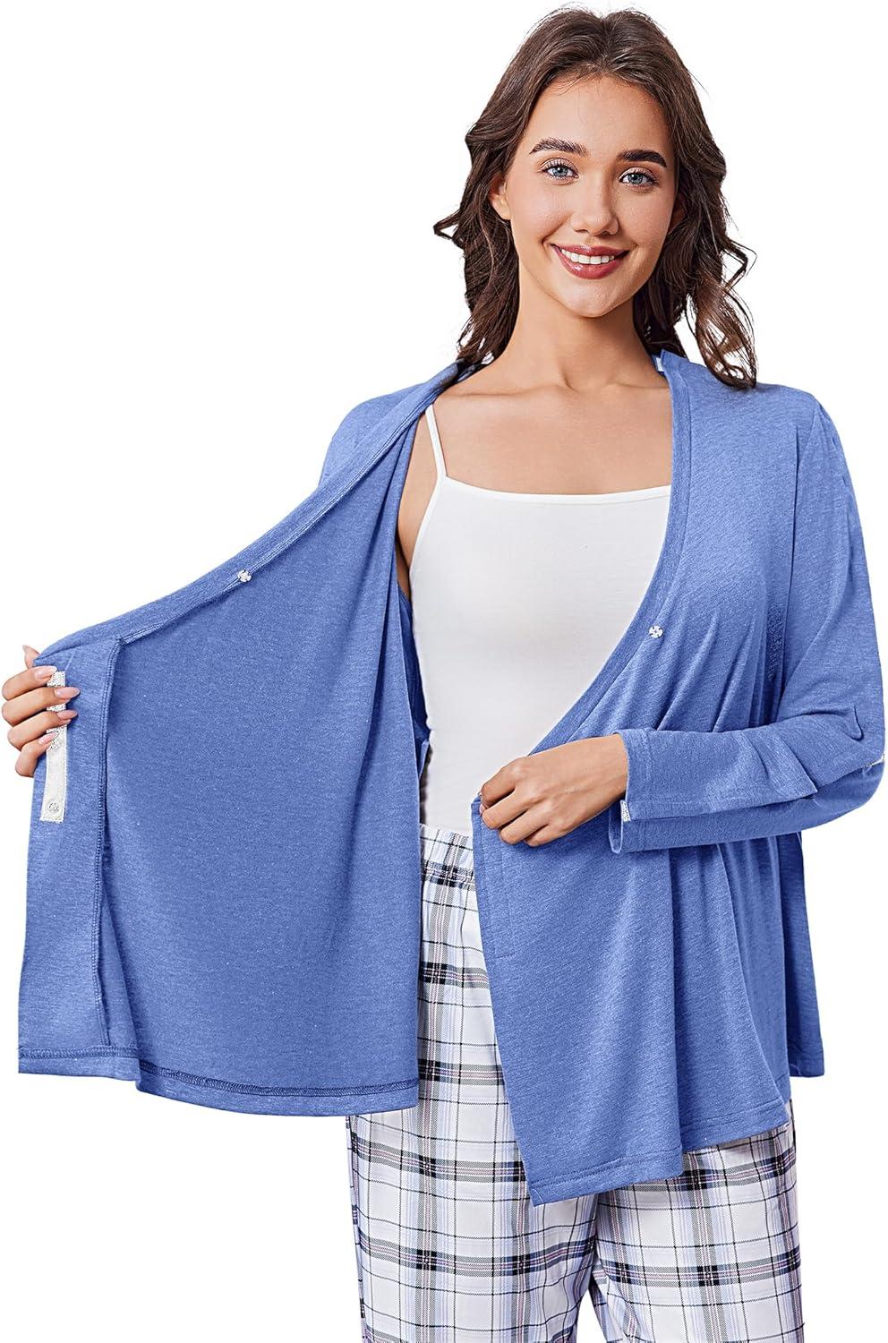 imageDeyeek Womens Post Shoulder Surgery Shirts Long Sleeve VNeck Wrap Chemo Blouse Easy Access Adaptive Snap On Dialysis ShirtsBlue