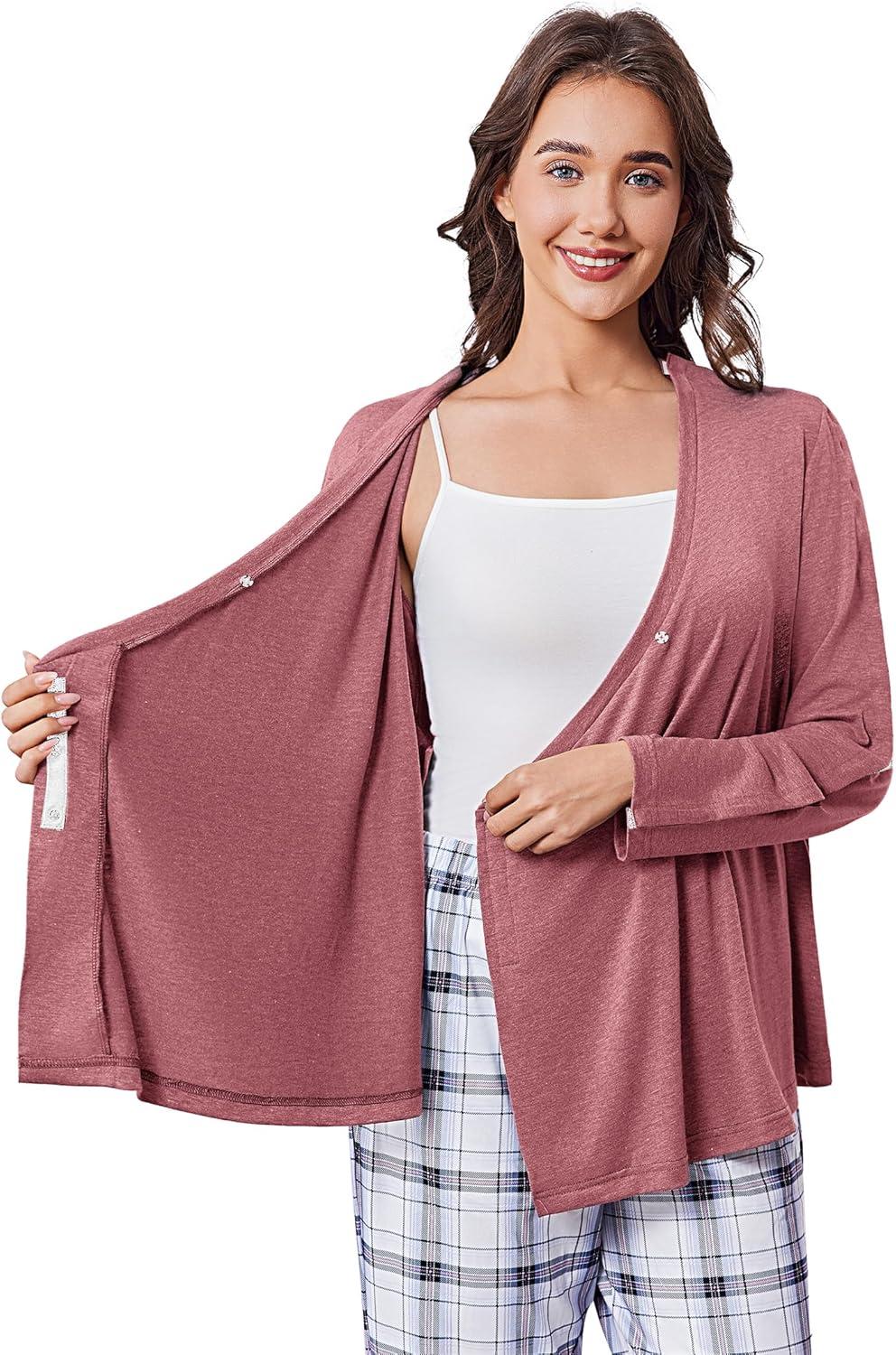 imageDeyeek Womens Post Shoulder Surgery Shirts Long Sleeve VNeck Wrap Chemo Blouse Easy Access Adaptive Snap On Dialysis ShirtsCoral Red