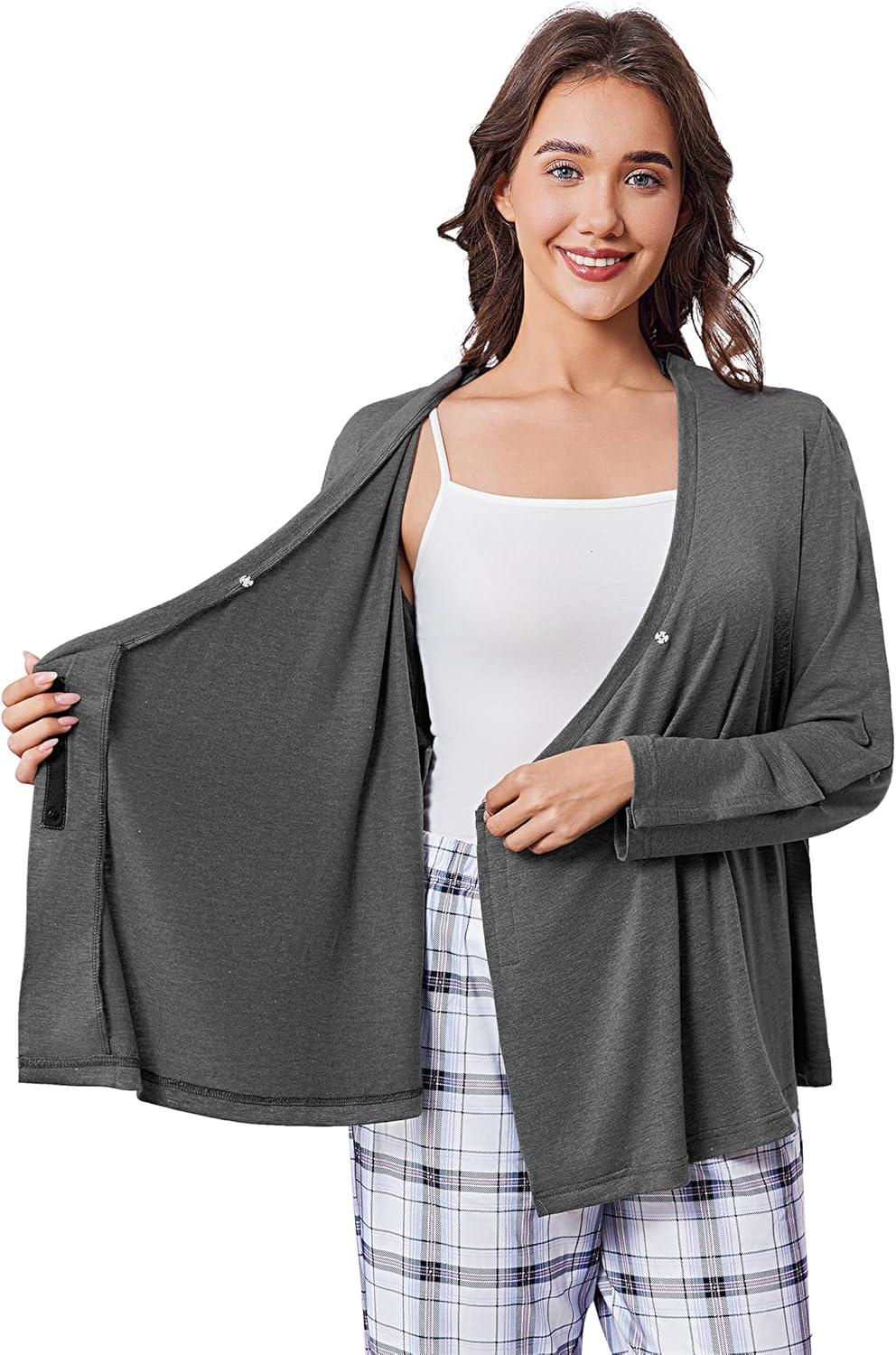 imageDeyeek Womens Post Shoulder Surgery Shirts Long Sleeve VNeck Wrap Chemo Blouse Easy Access Adaptive Snap On Dialysis ShirtsDark Grey