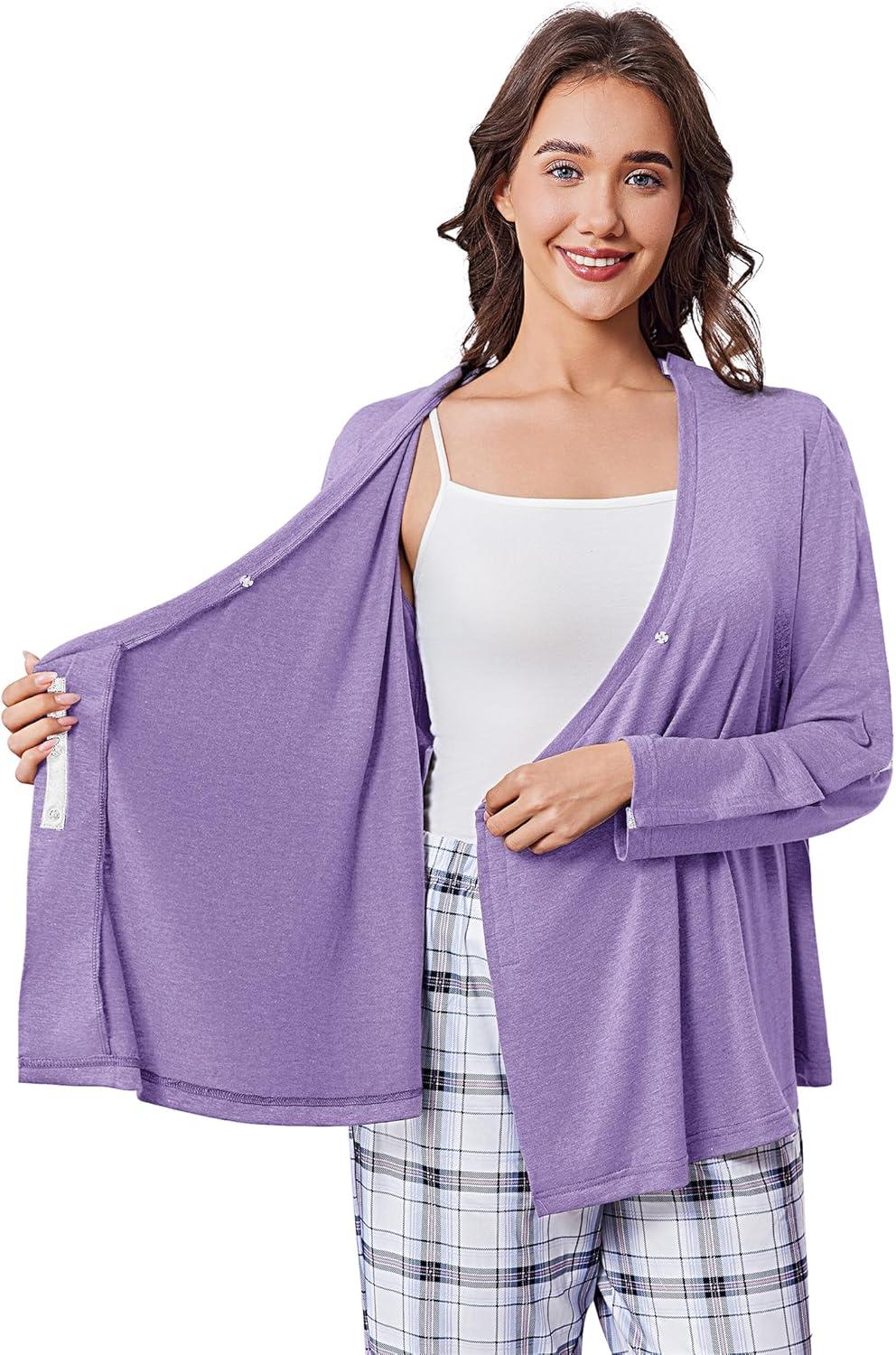 imageDeyeek Womens Post Shoulder Surgery Shirts Long Sleeve VNeck Wrap Chemo Blouse Easy Access Adaptive Snap On Dialysis ShirtsLilac Purple