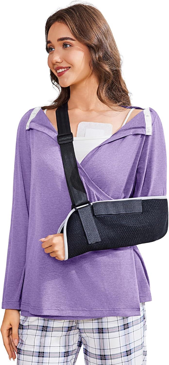 imageDeyeek Womens Post Shoulder Surgery Shirts Long Sleeve VNeck Wrap Chemo Blouse Easy Access Adaptive Snap On Dialysis ShirtsLilac Purple