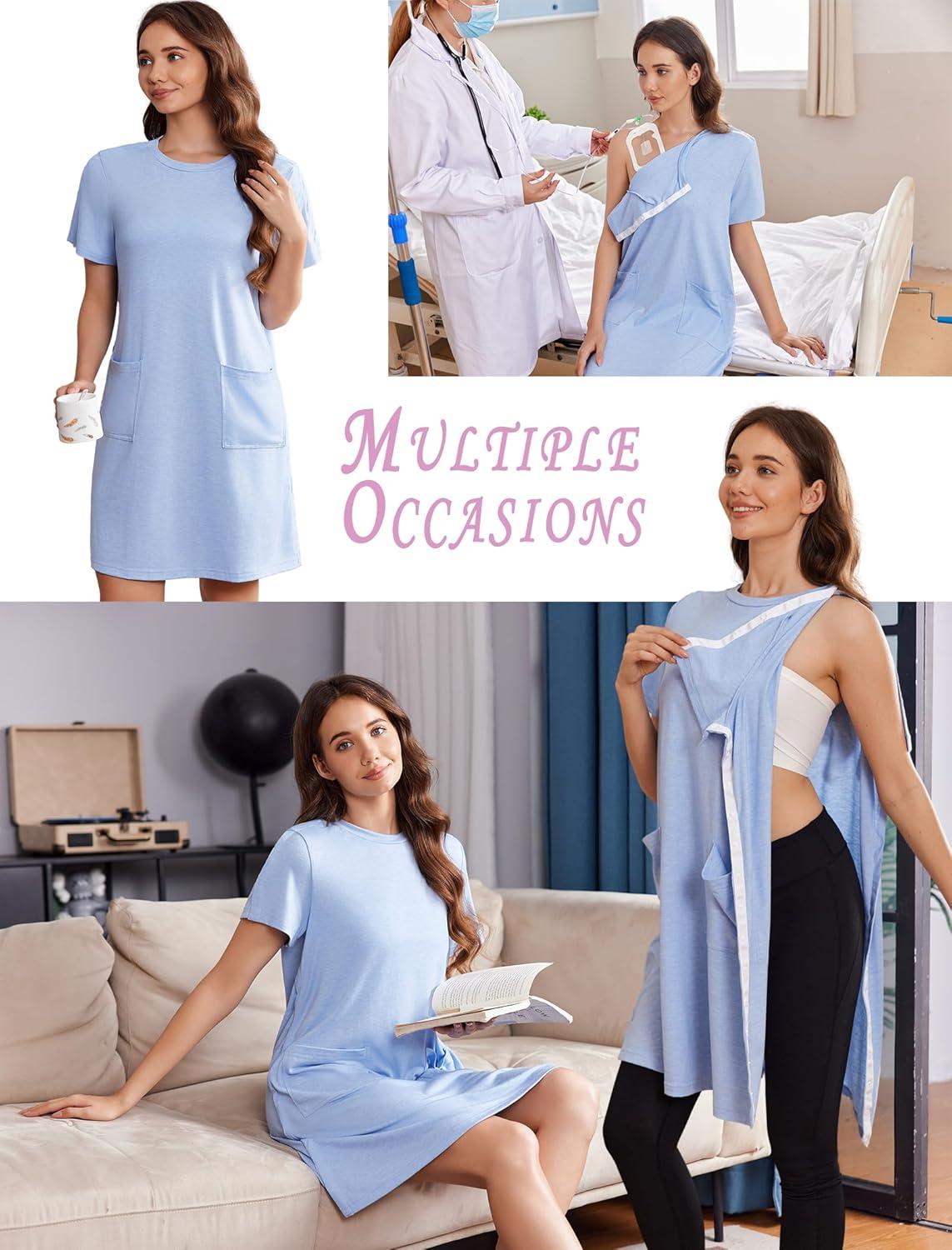 imageDeyeek Womens Post Shoulder Surgery dress Tear Away Short Sleeve Full Open Side Snap Adaptive Clothing with PocketsLilac