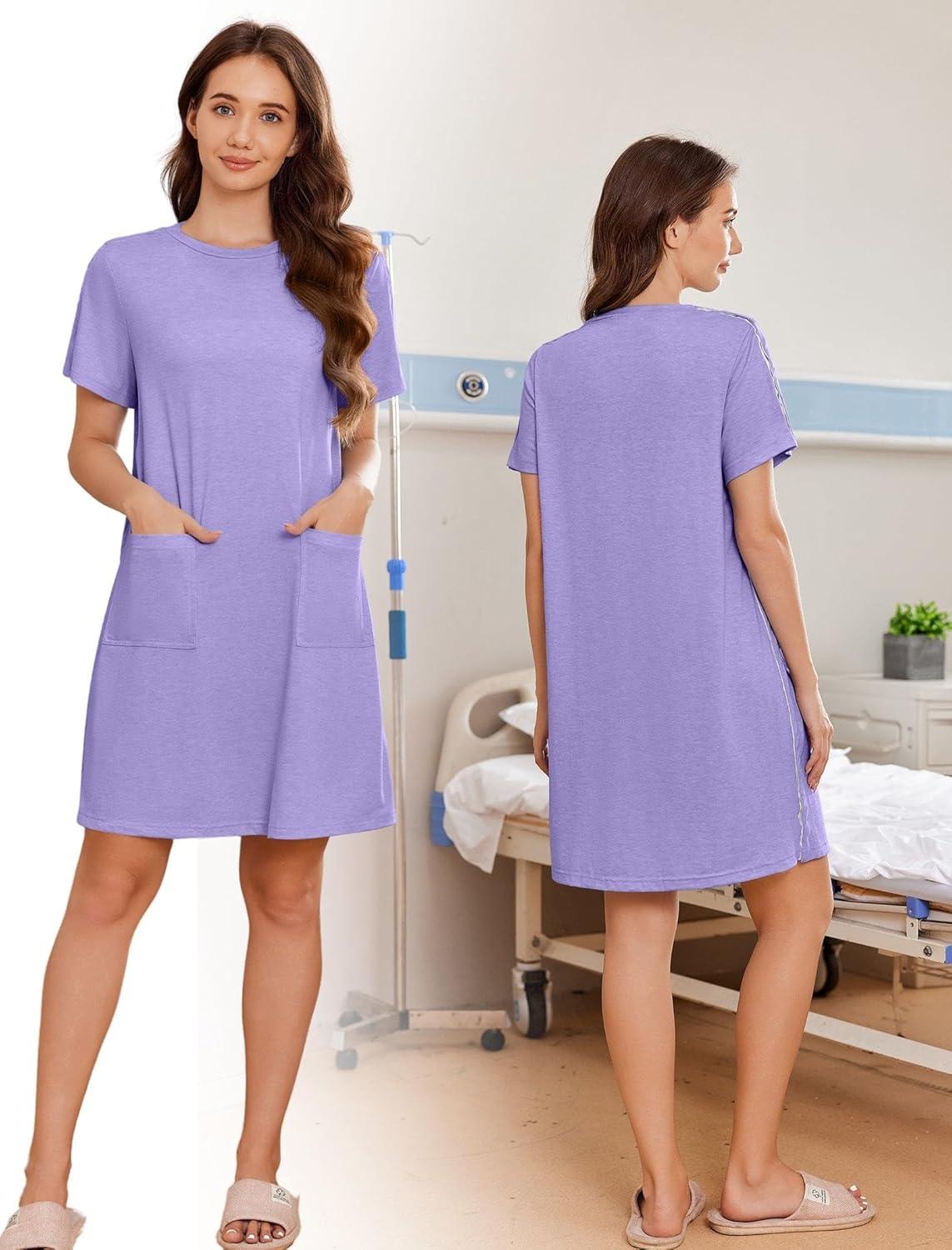imageDeyeek Womens Post Shoulder Surgery dress Tear Away Short Sleeve Full Open Side Snap Adaptive Clothing with PocketsLilac