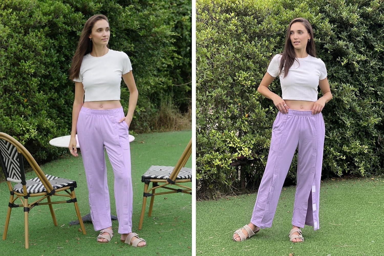 imageDeyeek Womens Tear Away Pants with Pockets Easy Access Adaptive Pants Post Hip Knee Leg Surgery Breakaway Lounge SweatpantsPurple