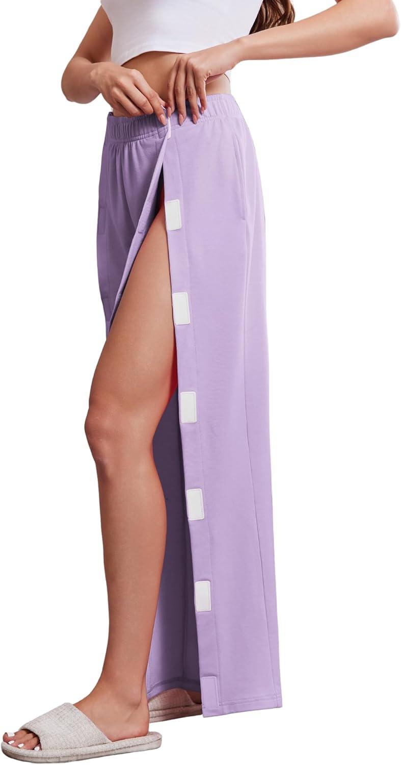 imageDeyeek Womens Tear Away Pants with Pockets Easy Access Adaptive Pants Post Hip Knee Leg Surgery Breakaway Lounge SweatpantsPurple