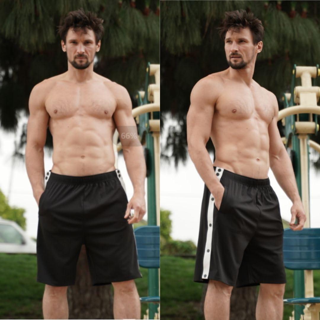 imageTear Away Shorts for Men Post Surgery Adaptive Clothing Wide Leg Snap Loose Fit ShortsBlack