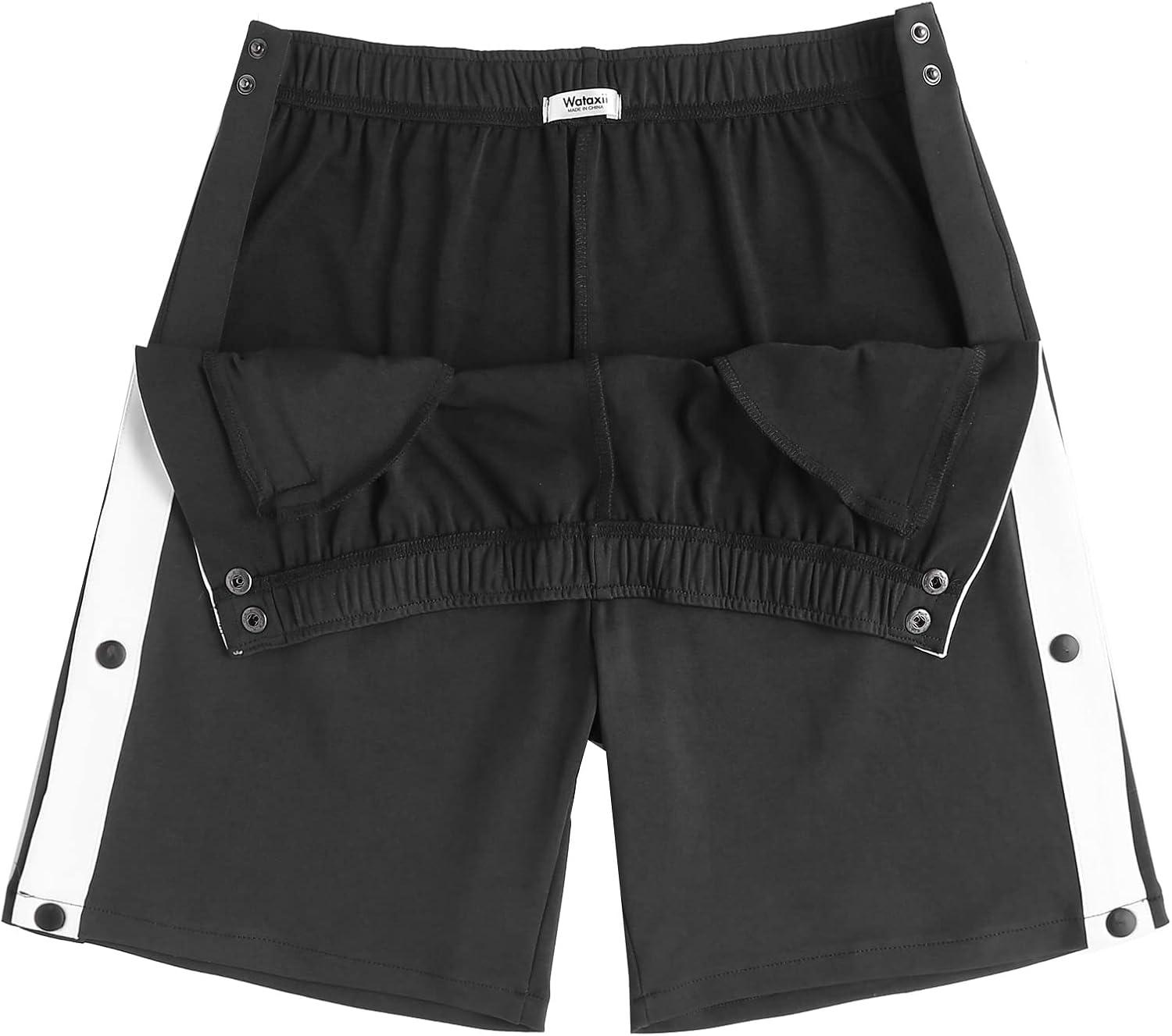 imageTear Away Shorts for Men Post Surgery Adaptive Clothing Wide Leg Snap Loose Fit ShortsBlack