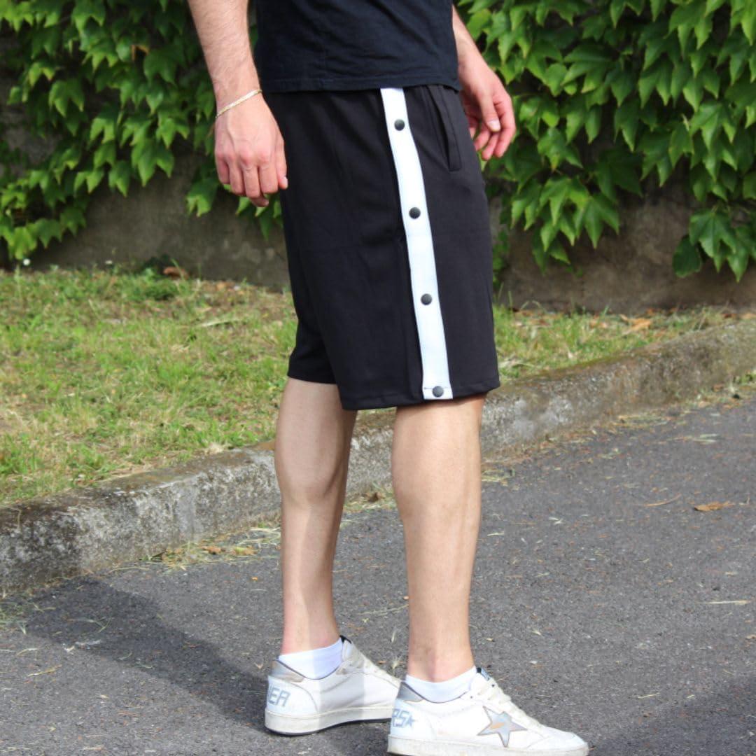 imageTear Away Shorts for Men Post Surgery Adaptive Clothing Wide Leg Snap Loose Fit ShortsBlack