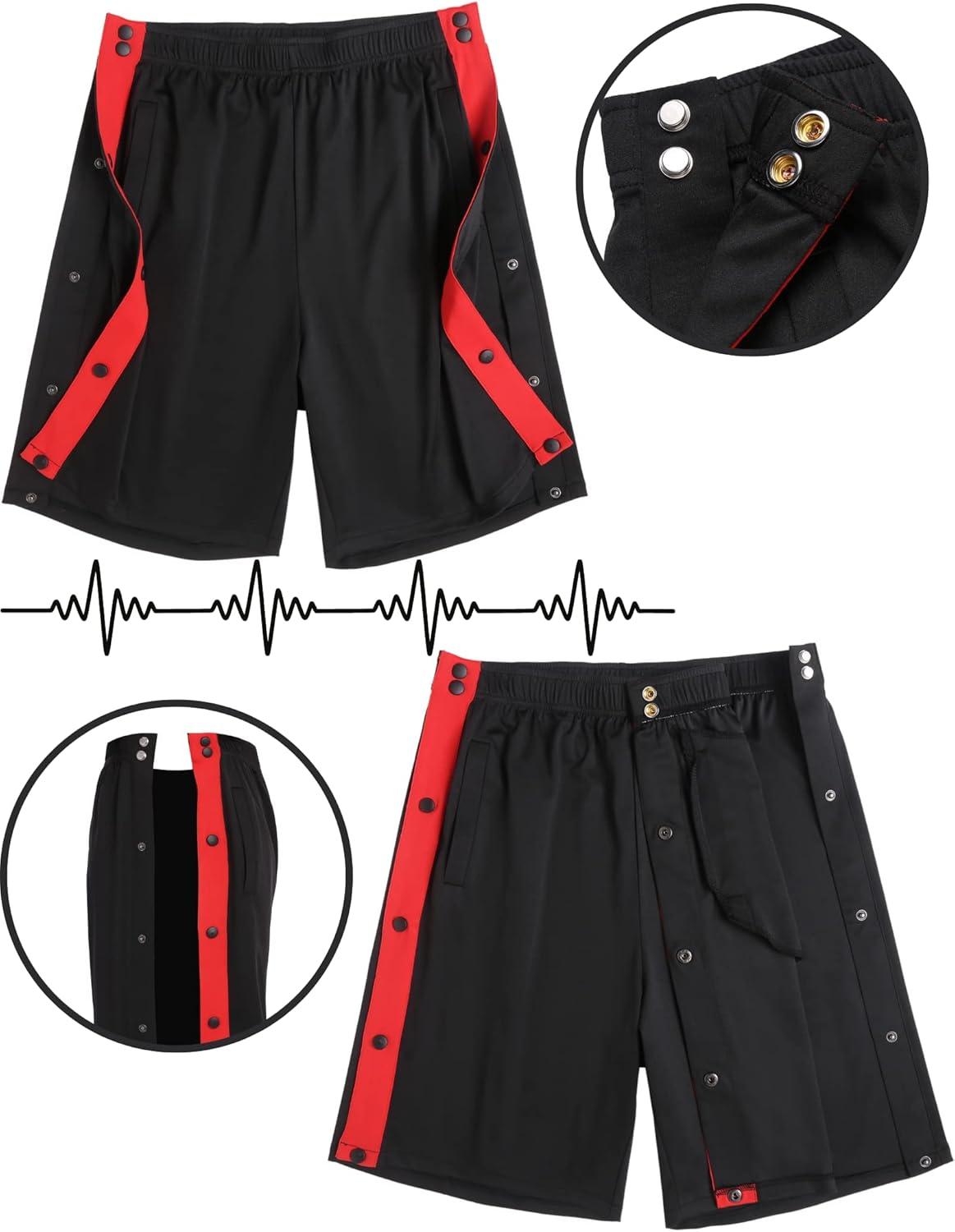 imageTear Away Shorts for Men Post Surgery Adaptive Clothing Wide Leg Snap Loose Fit ShortsBlackred