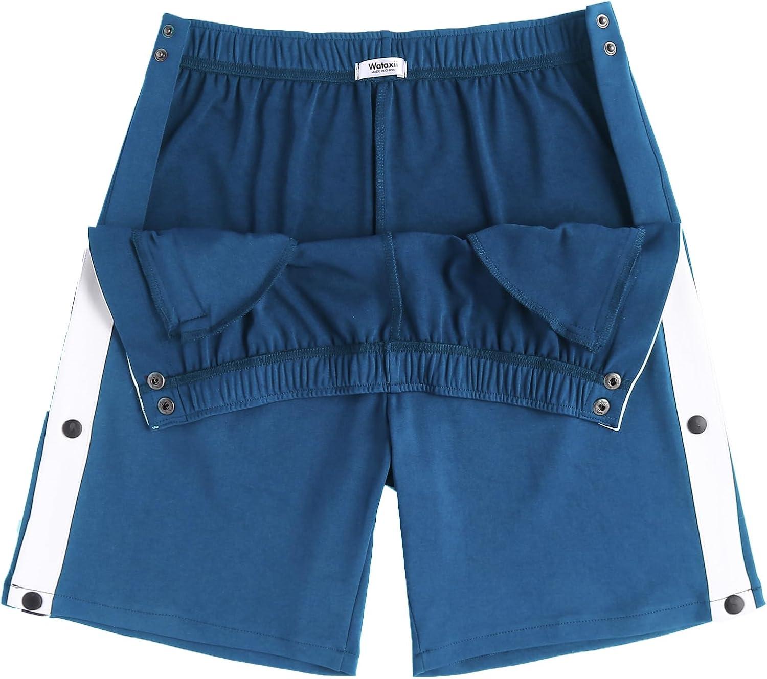 imageTear Away Shorts for Men Post Surgery Adaptive Clothing Wide Leg Snap Loose Fit ShortsDark Blue