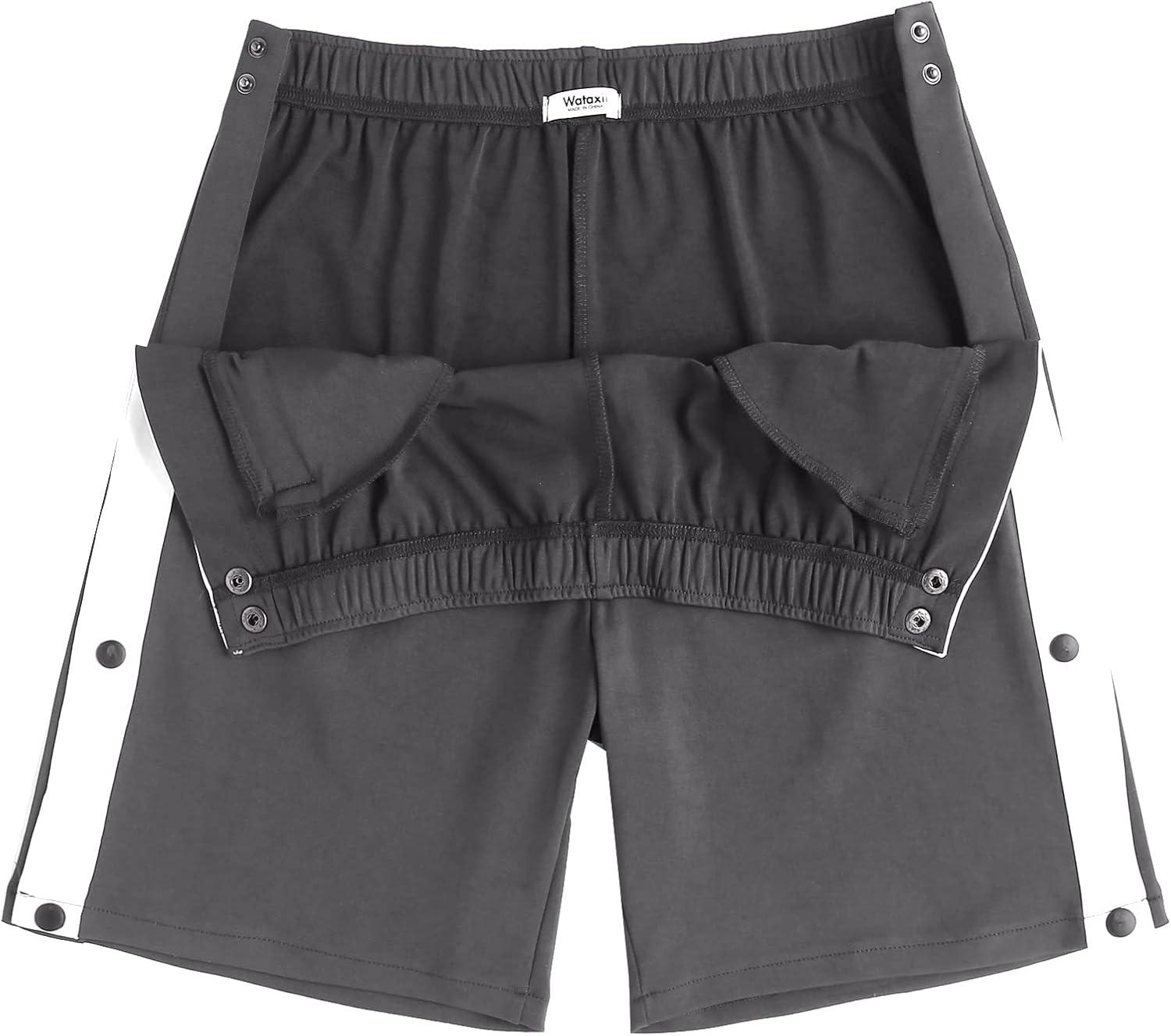 imageTear Away Shorts for Men Post Surgery Adaptive Clothing Wide Leg Snap Loose Fit ShortsDark Grey