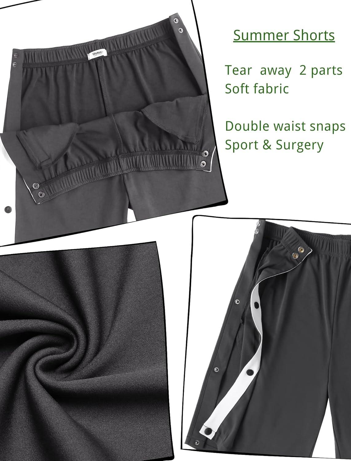 imageTear Away Shorts for Men Post Surgery Adaptive Clothing Wide Leg Snap Loose Fit ShortsDark Grey