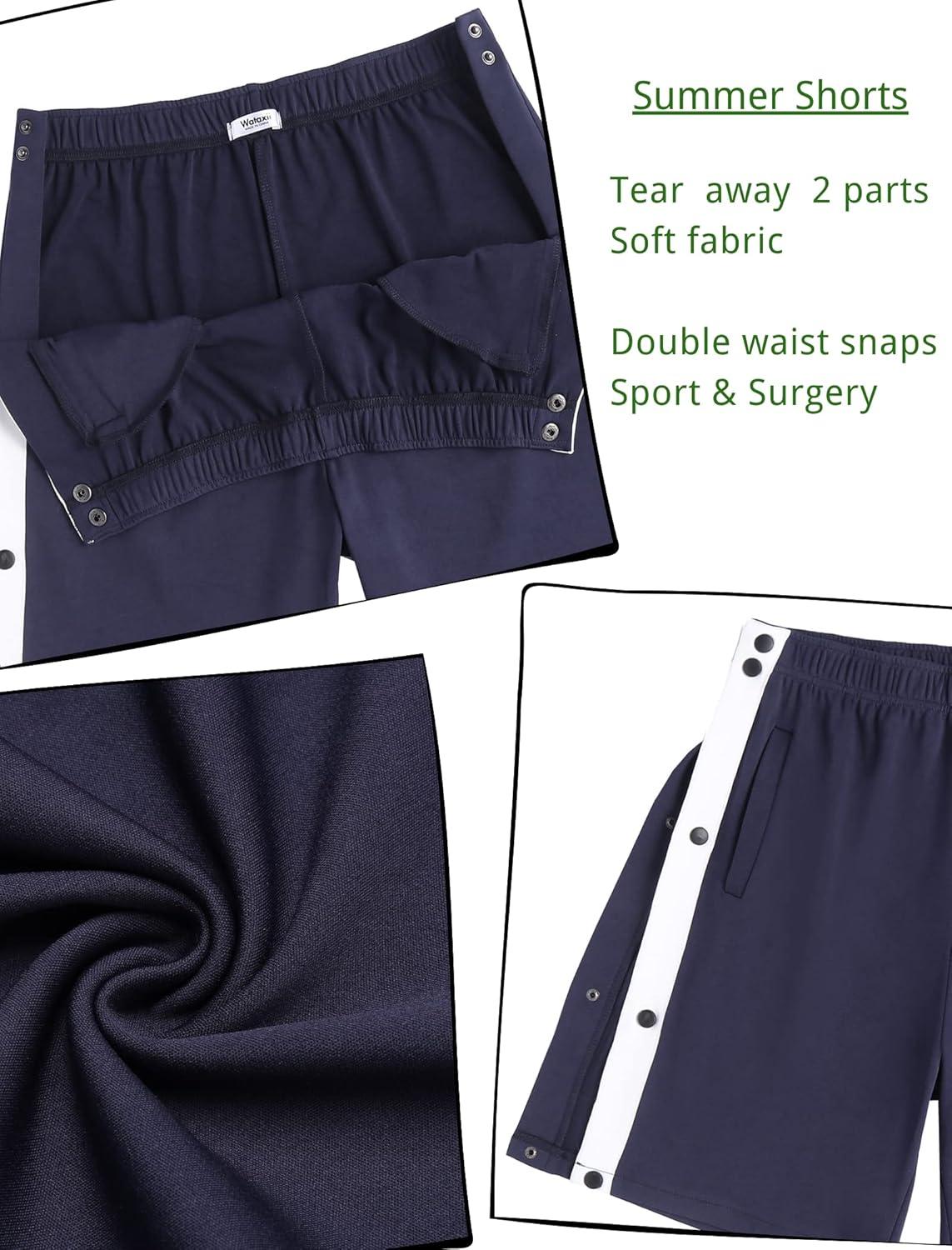 imageTear Away Shorts for Men Post Surgery Adaptive Clothing Wide Leg Snap Loose Fit ShortsNavy Blue