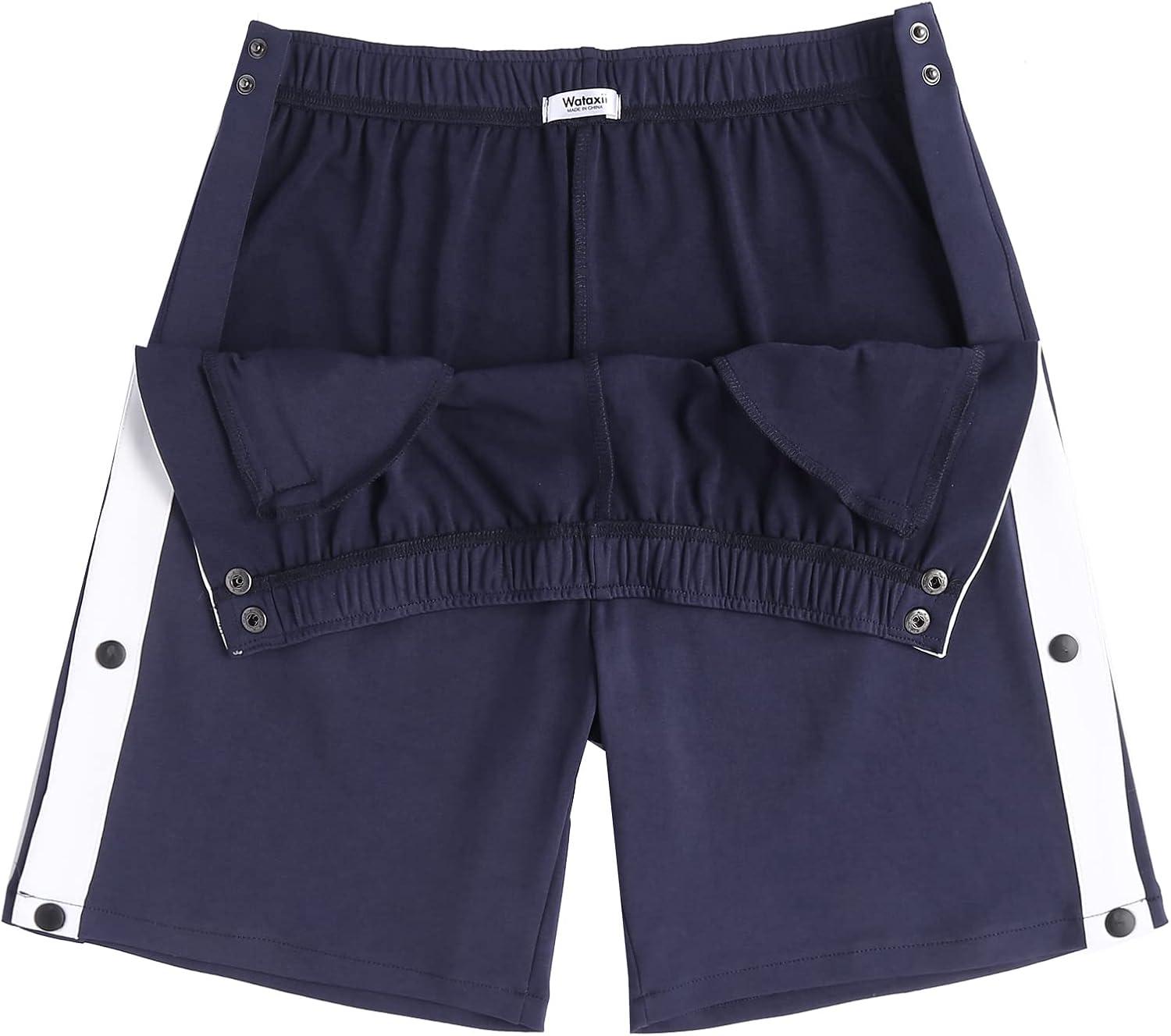 imageTear Away Shorts for Men Post Surgery Adaptive Clothing Wide Leg Snap Loose Fit ShortsNavy Blue