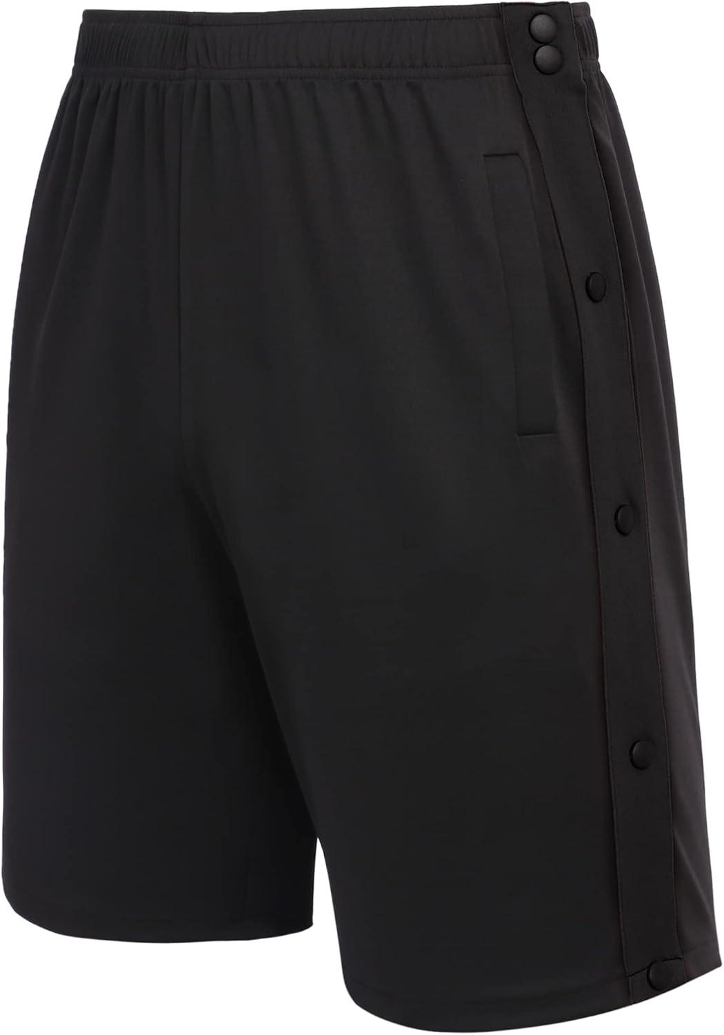 imageTear Away Shorts for Men Post Surgery Adaptive Clothing Wide Leg Snap Loose Fit ShortsPure Black
