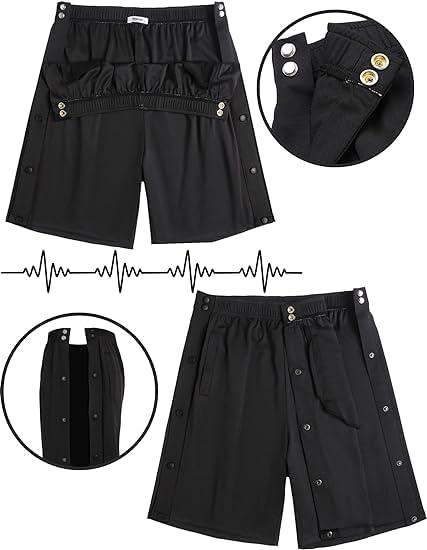 imageTear Away Shorts for Men Post Surgery Adaptive Clothing Wide Leg Snap Loose Fit ShortsPure Black