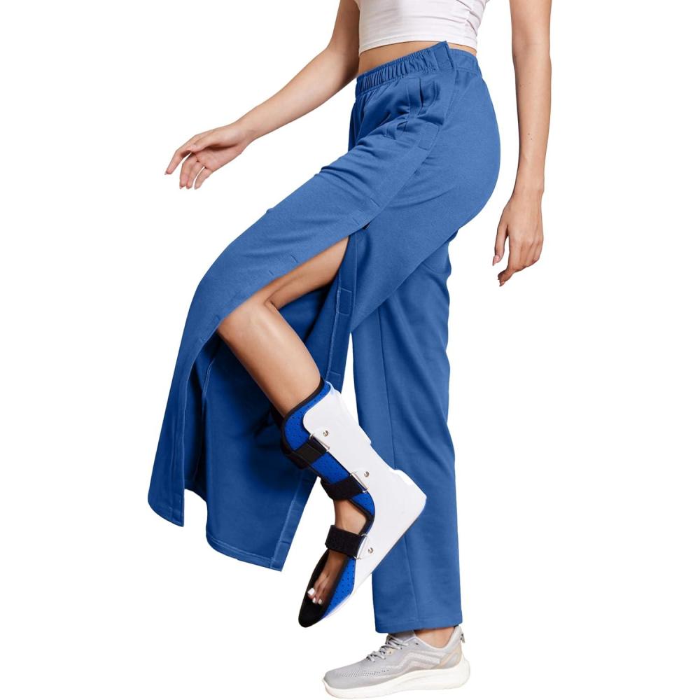 imageDeyeek Tear Away Pants for Women Side Full Open Sweatpants Loose Fit Casual Post Surgery Adaptive Clothing with PocketsSea Blue