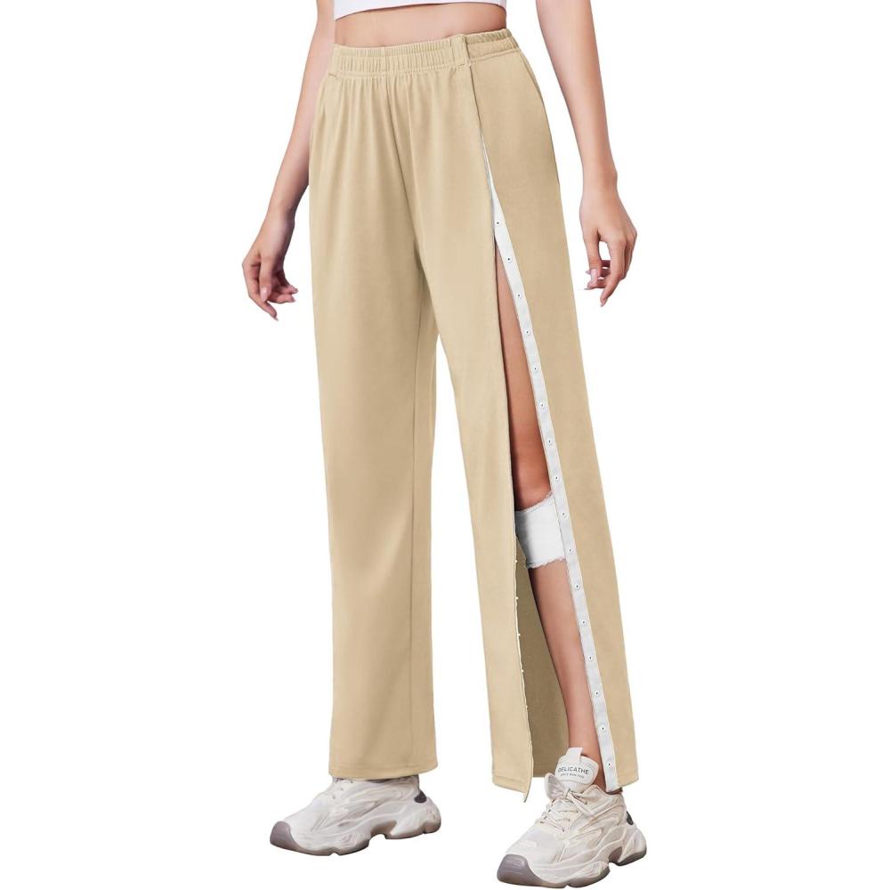 imageDeyeek Tear Away Pants for Women Side Slit Snap Sweatpants Loose Fit Post Surgery Casual Adaptive Clothing with PocketsKhaki