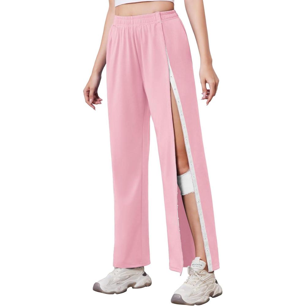 imageDeyeek Tear Away Pants for Women Side Slit Snap Sweatpants Loose Fit Post Surgery Casual Adaptive Clothing with PocketsMisty Rose