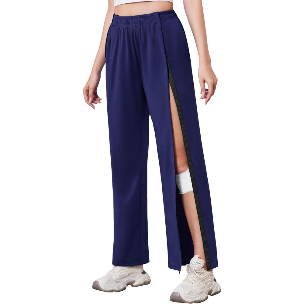 imageDeyeek Tear Away Pants for Women Side Slit Snap Sweatpants Loose Fit Post Surgery Casual Adaptive Clothing with PocketsNavy Blue