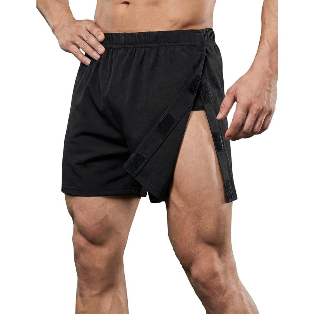 imageDeyeek Unisex Tear Away Shorts 3inch Knee Hip Replacement Kit After Surgery Post Surgery Cotton Shorts Without PocketBlack