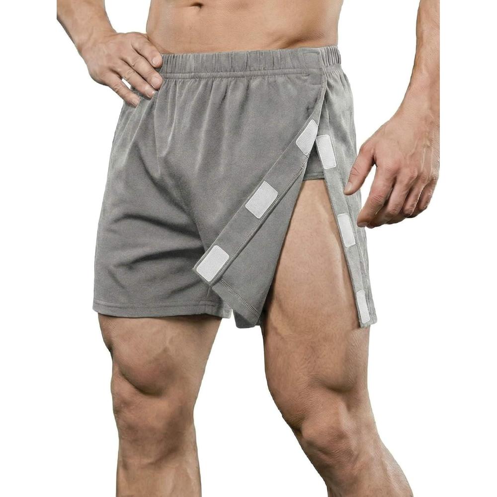 imageDeyeek Unisex Tear Away Shorts 3inch Knee Hip Replacement Kit After Surgery Post Surgery Cotton Shorts Without PocketLight Grey