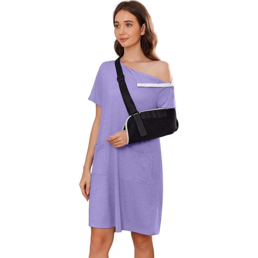 imageDeyeek Womens Post Shoulder Surgery dress Tear Away Short Sleeve Full Open Side Snap Adaptive Clothing with PocketsLilac