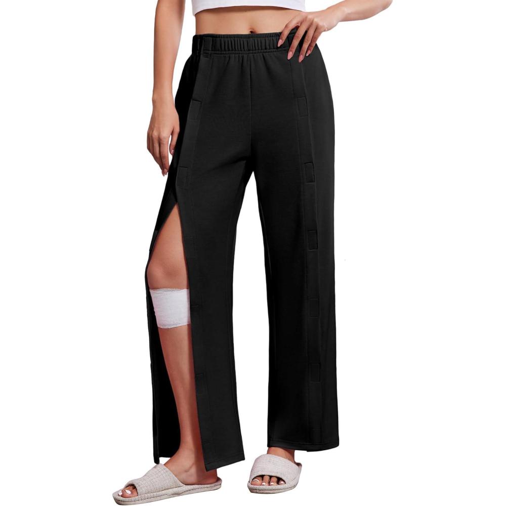 imageDeyeek Womens Tear Away Pants with Pockets Easy Access Adaptive Pants Post Hip Knee Leg Surgery Breakaway Lounge SweatpantsBlack