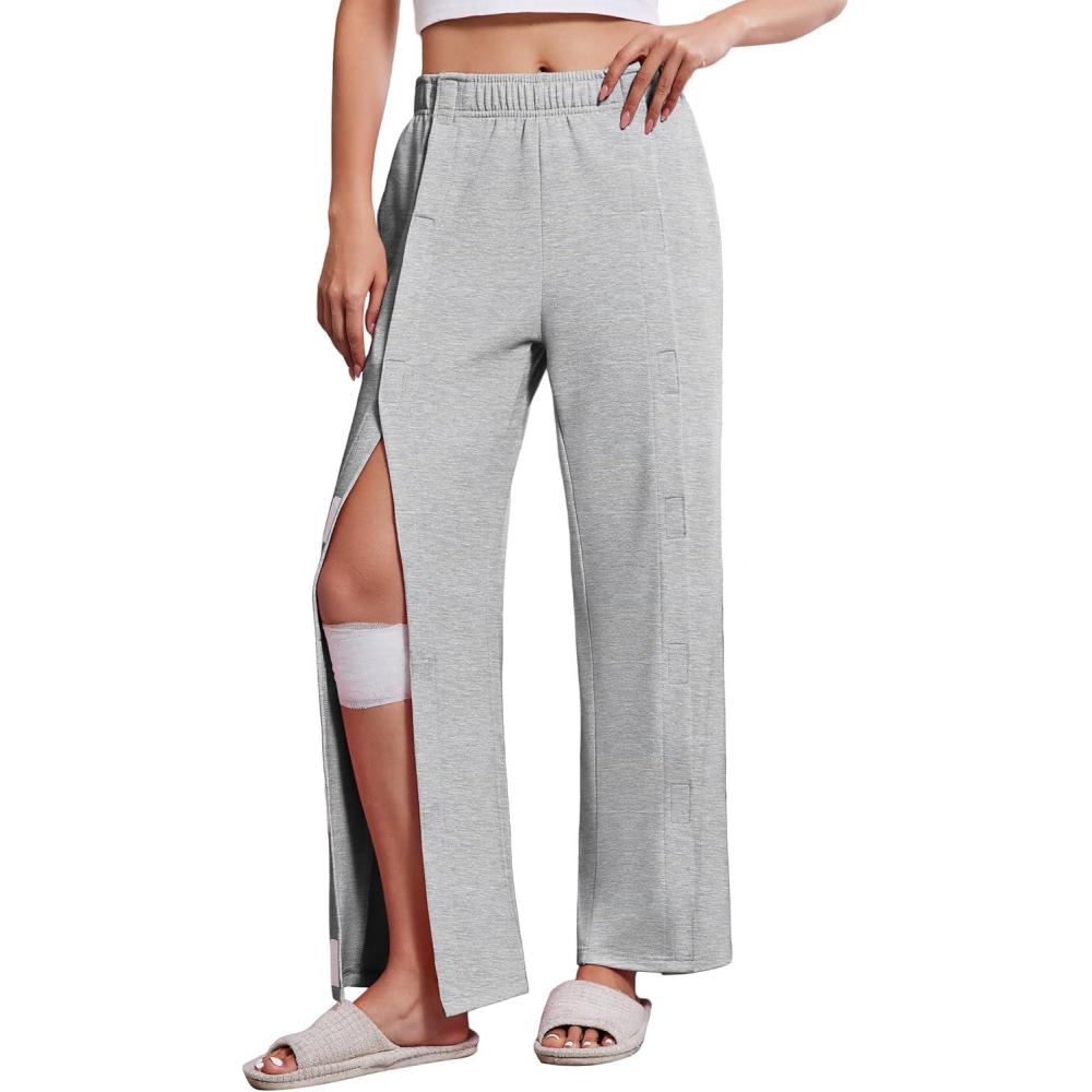 imageDeyeek Womens Tear Away Pants with Pockets Easy Access Adaptive Pants Post Hip Knee Leg Surgery Breakaway Lounge SweatpantsGrey