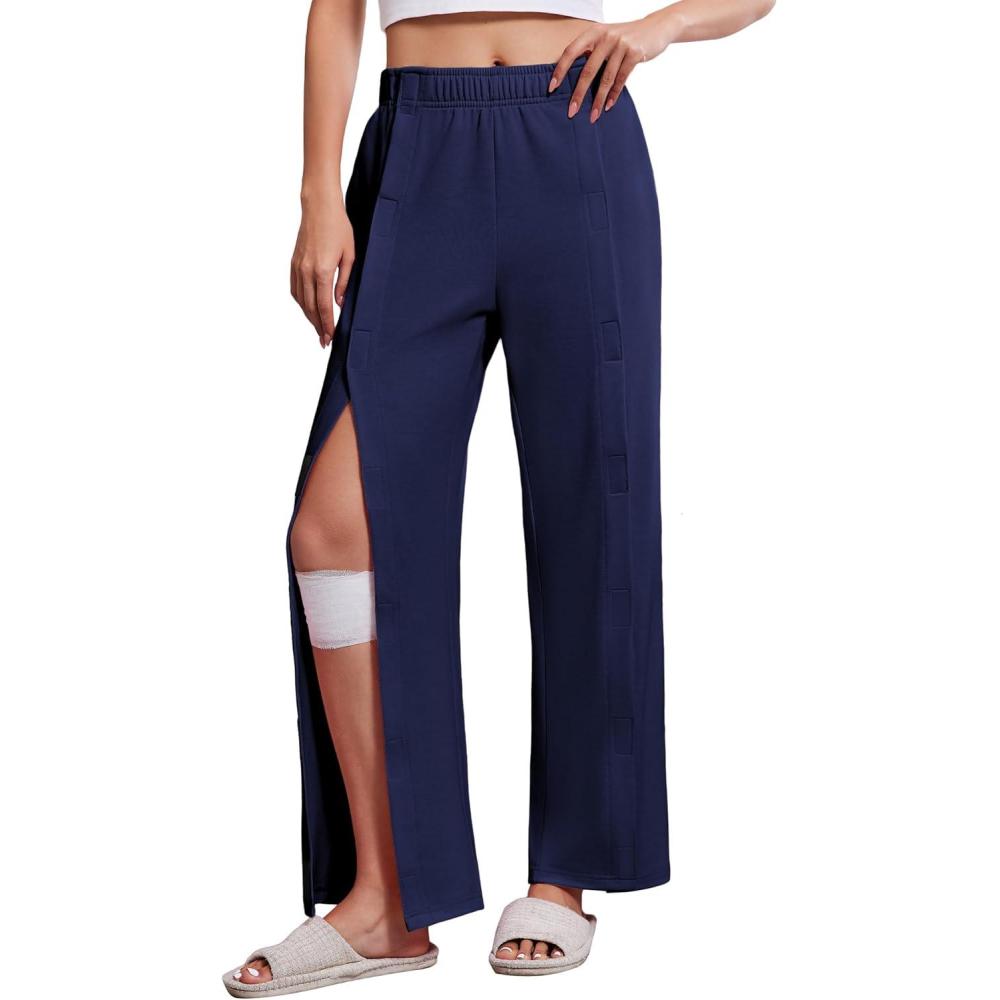 imageDeyeek Womens Tear Away Pants with Pockets Easy Access Adaptive Pants Post Hip Knee Leg Surgery Breakaway Lounge SweatpantsNavy