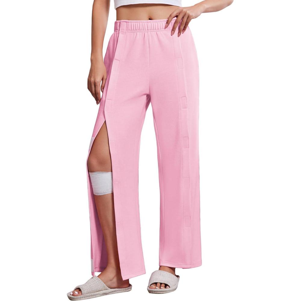imageDeyeek Womens Tear Away Pants with Pockets Easy Access Adaptive Pants Post Hip Knee Leg Surgery Breakaway Lounge SweatpantsPink