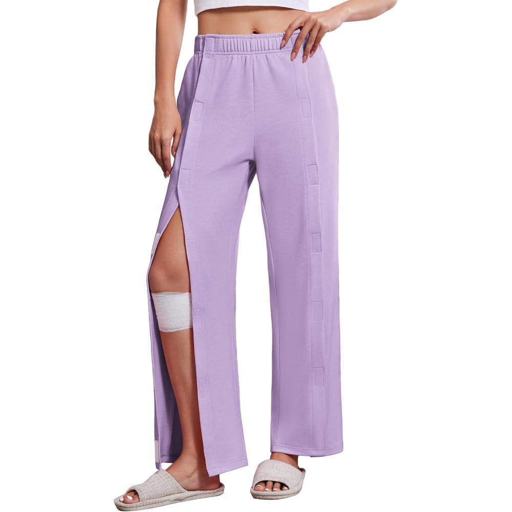 imageDeyeek Womens Tear Away Pants with Pockets Easy Access Adaptive Pants Post Hip Knee Leg Surgery Breakaway Lounge SweatpantsPurple