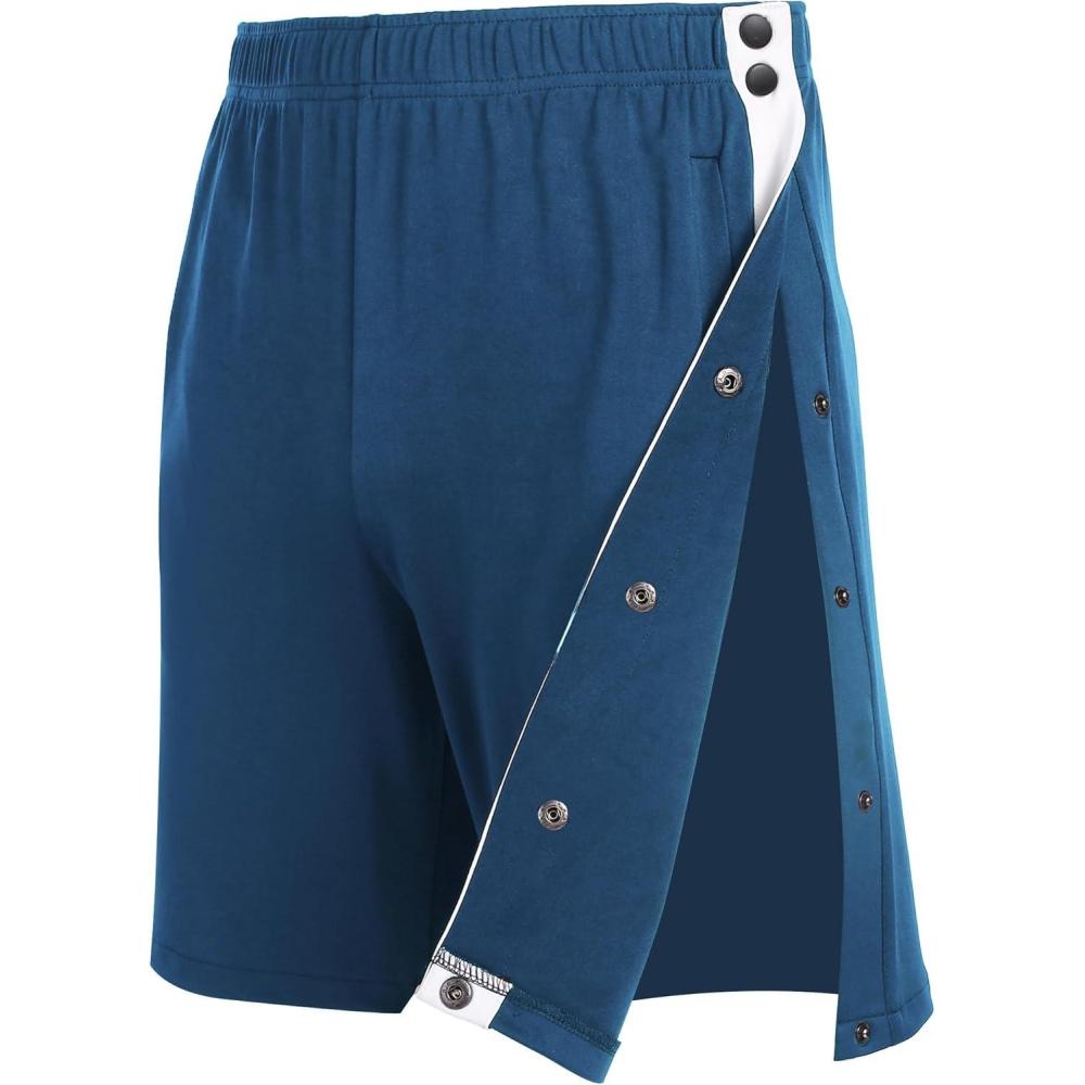 imageTear Away Shorts for Men Post Surgery Adaptive Clothing Wide Leg Snap Loose Fit ShortsDark Blue