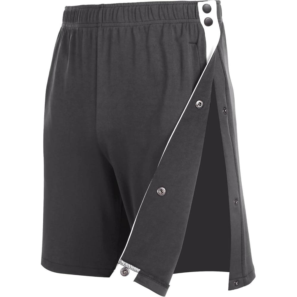 imageTear Away Shorts for Men Post Surgery Adaptive Clothing Wide Leg Snap Loose Fit ShortsDark Grey